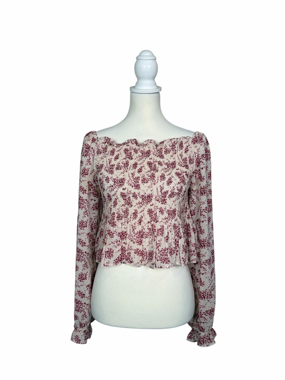 Beyond the Radar Floral Smocked Peasant Top Cottagecore Romantic Boho Cropped